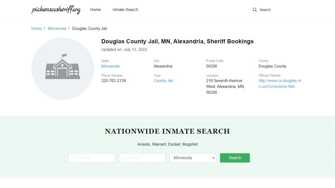 Douglas County Jail, MN, Alexandria, Sheriff Bookings
